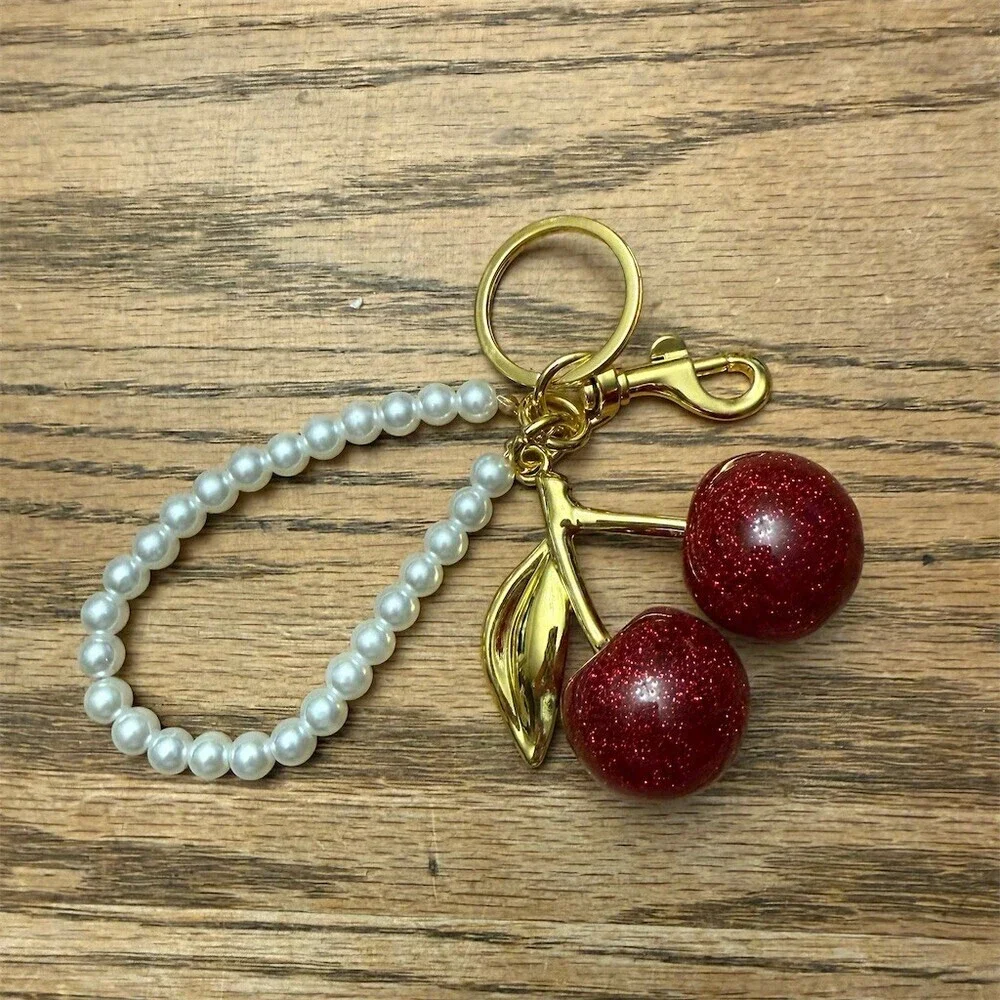 Dritz Red Glitter Cherry Beaded Keychain Purse Charm Lobster Clasp - Picture 4 of 5